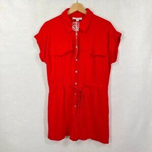She + Sky Collared Romper Short Sleeve Linen Blend Summer Beach Graduation NWT L